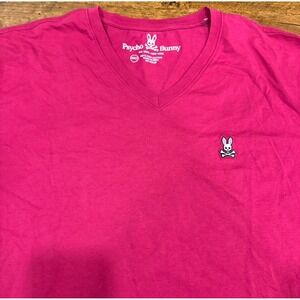 Psycho Bunny Pink Bunny Skull Logo V-Neck Casual Short Sleeve T Shirt Men's 4XLT